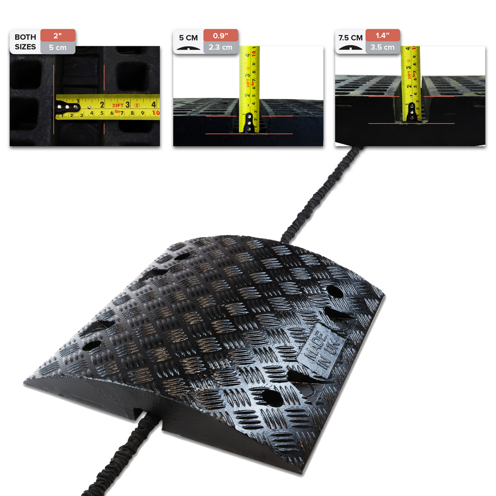tough durable high quality compression strength recycled material plastic speed bump ramp melba swintex street solutions uk jsp start traffic yellow black reflective grip outdoor long 75mm 50mm 5mph 10mph 15mph sleeping policeman car hgv truck lorry