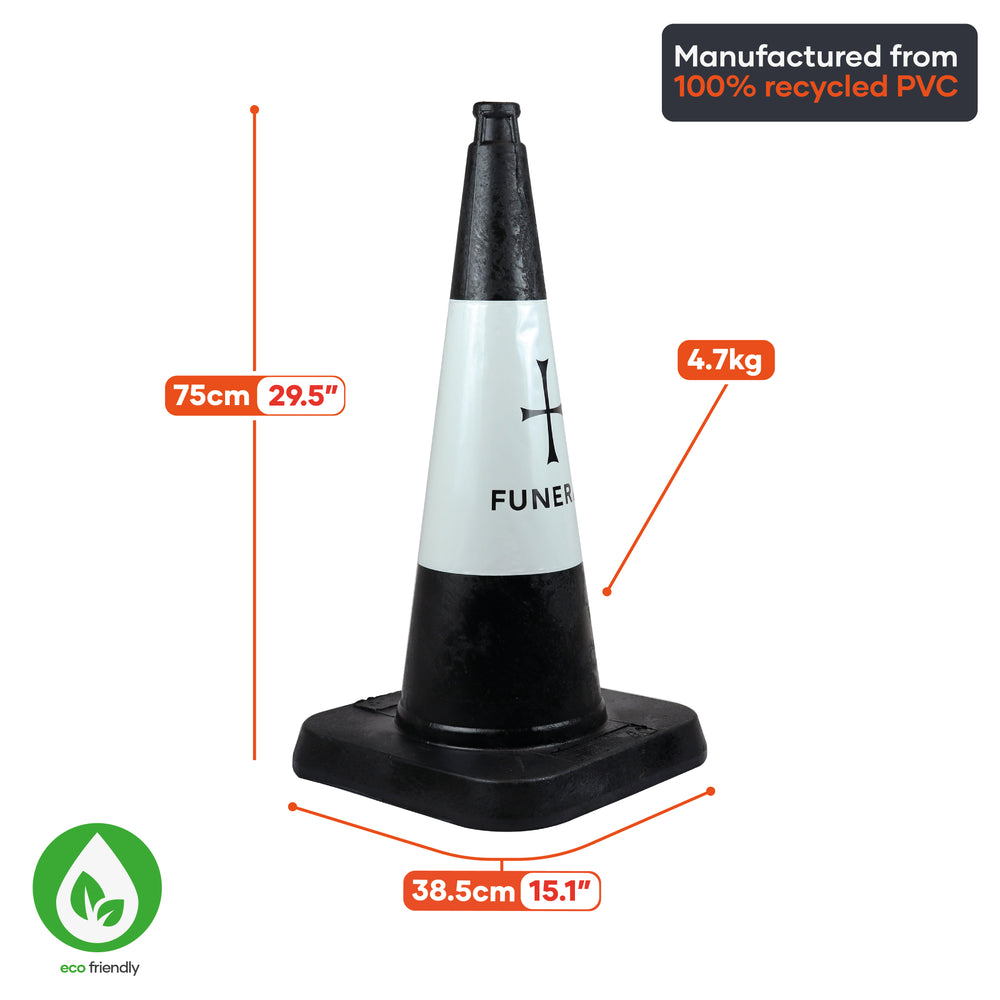 750mm road traffic cone funeral black 75cm safety