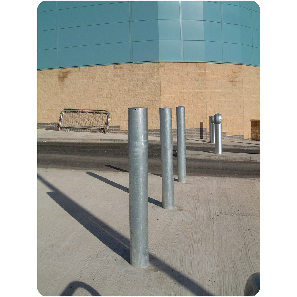 galvanised-steel-bollards-durable-corrosion-rust-resistant-outdoor-high-quality-weather-proof-heavy-duty-security-post-traffic-control-parking-aid-car-park-residential-city-schools-airports-retail-industrial-construction-sites-pedestrian-zones-bike-lanes-crash-protection