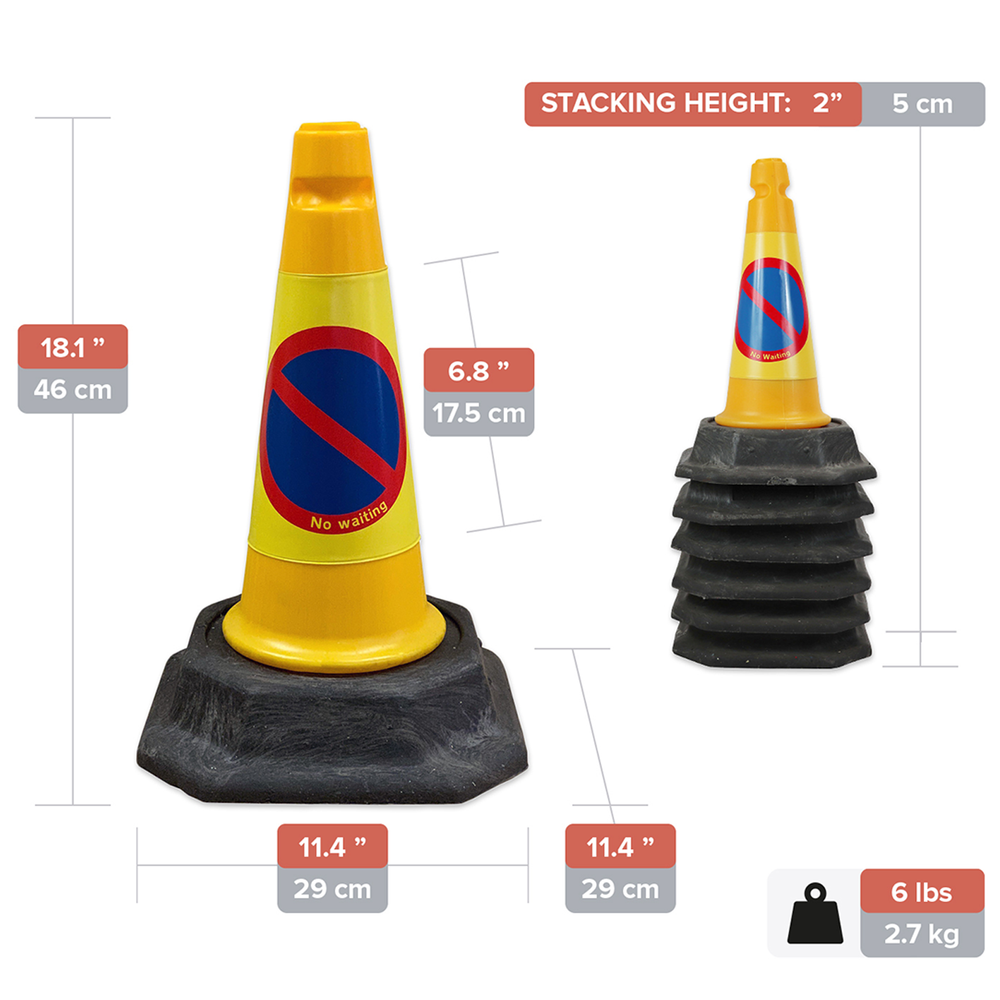 46cm Kingkone no parking road traffic street safety highway parking school college university reflective stacking stacked orange cone cones base pvc bollard bollards red chapter 8 barrier sign signs pedestrian chain sleeve 500 750 460 1000 mm 75 50 cm