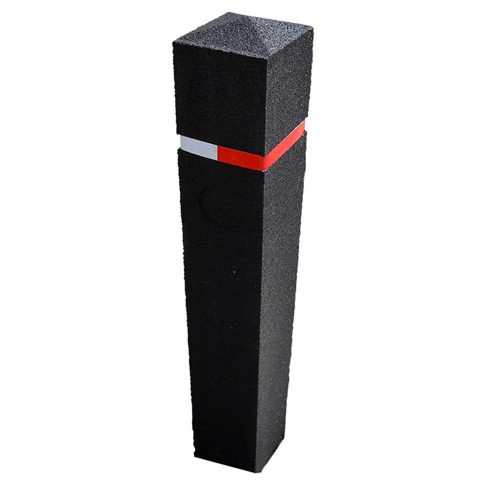 Recycled-rubber-bollard-height-Black-with-reflective-band-Pyramid-head-Sub-surface-fix-Sustainable-Environmentally-friendly-Durable-Traffic-Safety-Parking-lot-Urban-