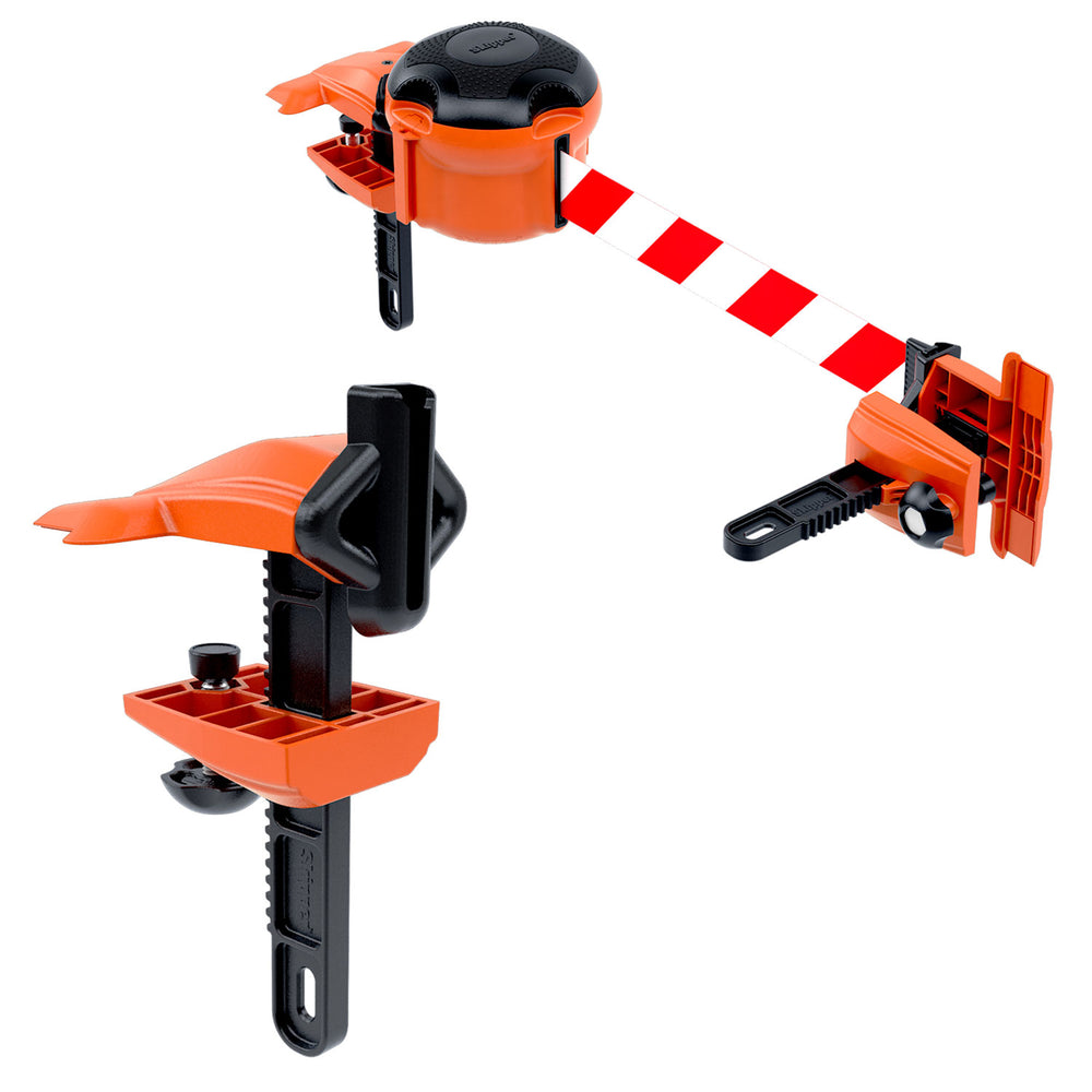 Skipper-TM-Retractable-tape-barrier-industrial-cone-heavy-duty-versatile-durable-temporary-crowd-control-reciever-clamp-holder-receiver-safety-events-traffic-high-visibility