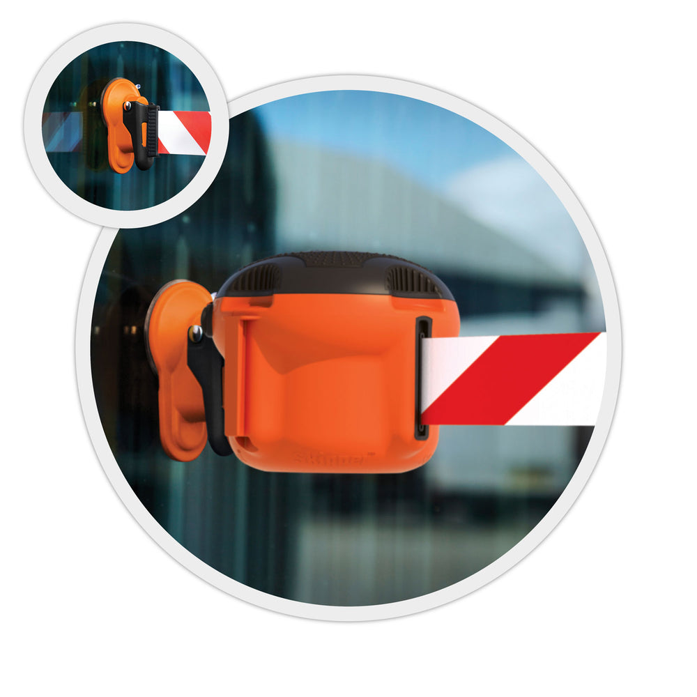 Skipper-TM-retractable-barrier-reciever-suction-pad-cup-bracket-clip-wall-mount-magnetic-tape-belt-events-mounting-safety-crowd-control-warehouse-attachment-connector-outdoor-indoor