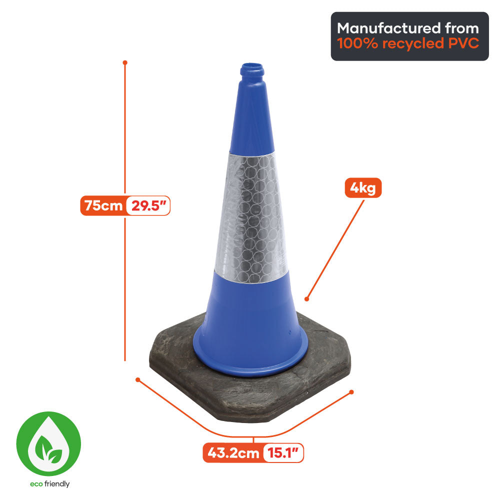 blue 750mm 75cm road street traffic safety cone highway use uk 2 piece 