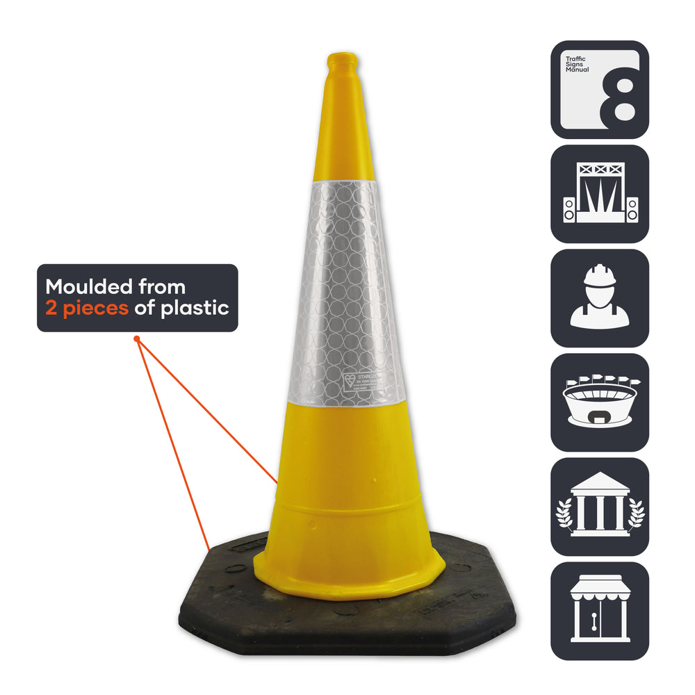 yellow 1000mm 1m 1 metre road street traffic safety cone highway uk 2 piece starlite mastercone 