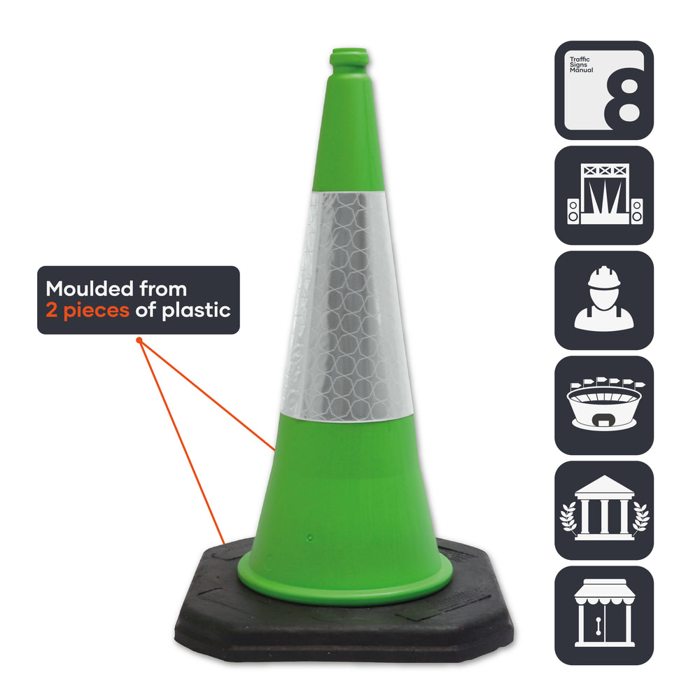 green 750mm 75cm road street traffic safety cone highway use uk 2 piece starlite