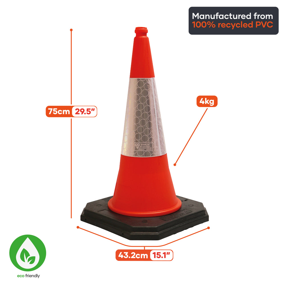 750mm orange road traffic safety street cone 75cm 2 piece