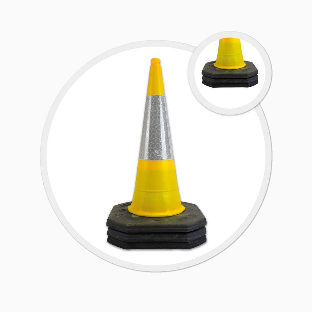 yellow 1000mm 1m 1 metre road street traffic safety cone highway uk 2 piece starlite mastercone 