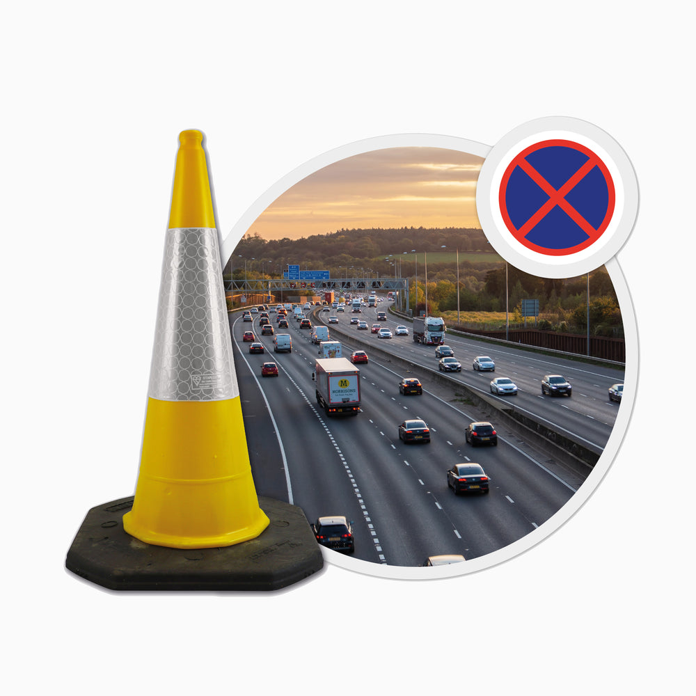 yellow 1000mm 1m 1 metre road street traffic safety cone highway uk 2 piece starlite mastercone 