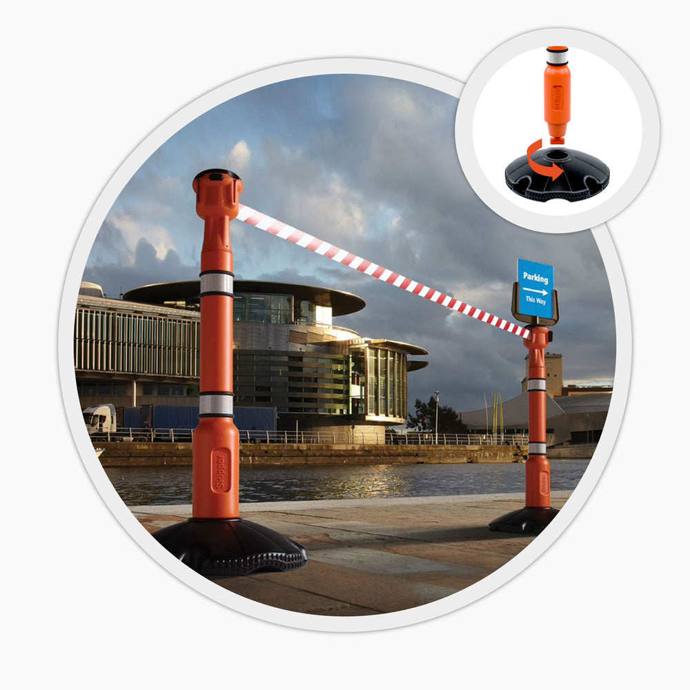 Water-filled-barrier-system Post-and-base-retractable Skipper-TM-base Portable-barriers Crowd-control Temporary-solutions Outdoor-management Event-products Traffic-safety Construction-site Public-space-safety Removable-pedestrian Queue-management High-visibility Delineator-posts Retractable-belt Flexible-crowd-control