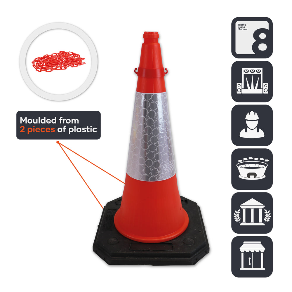 large 750mm road traffic cone and chain kit for temporary safety barrier