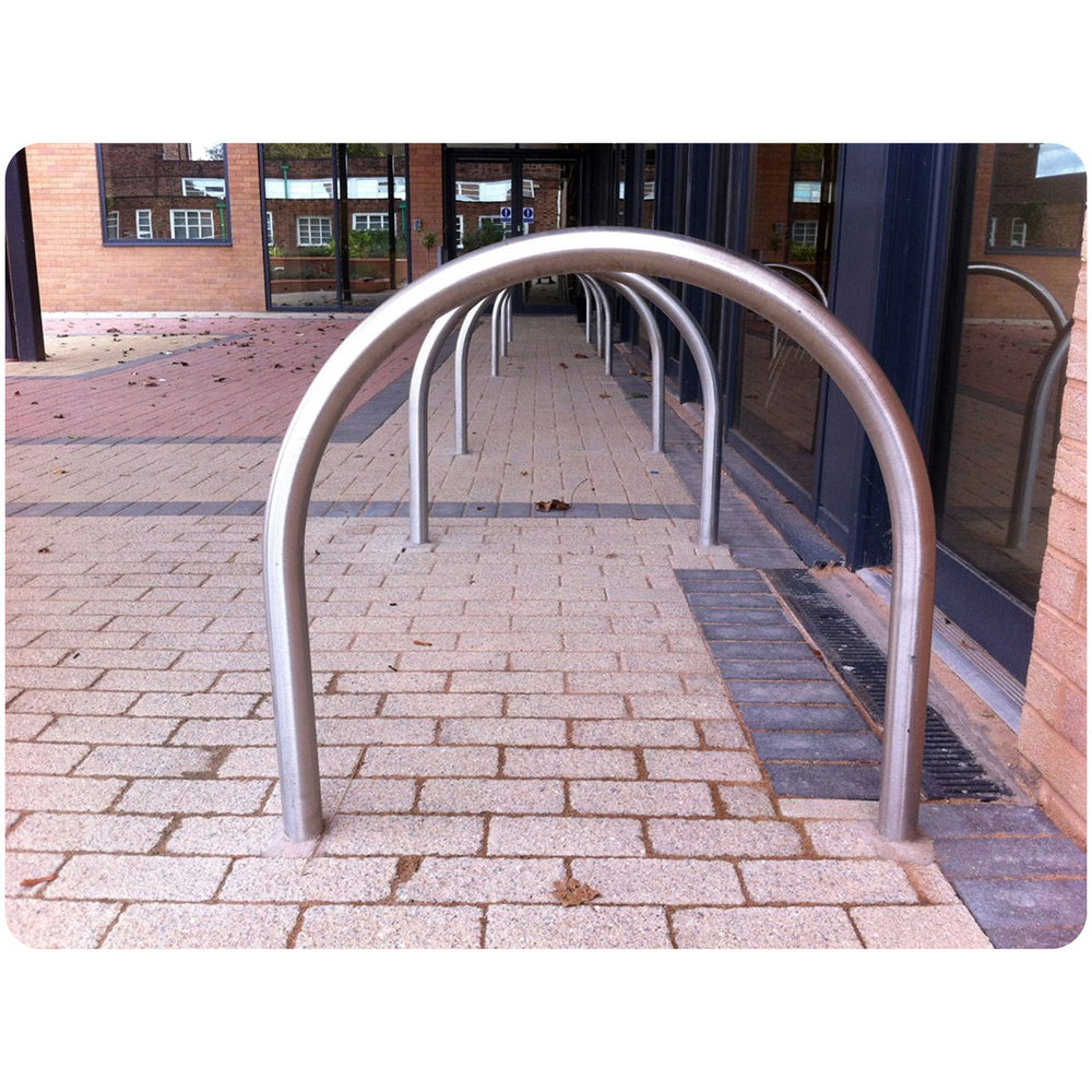 kirby-hoop-bike-stand-cycle-bicycle-storage-parking-rack-galvanised-stainless-steel-powder-coated-custom-RAL-durable-industrial-outdoor-sturdy-schools-highschool-college-university-public-spaces