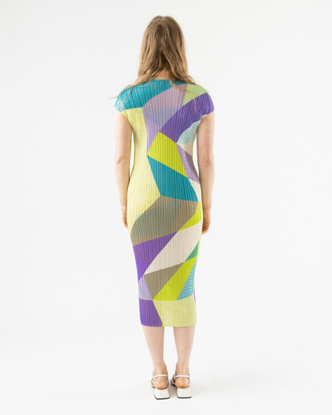 Pleats Please Issey Miyake Crossroad in Geometric Lime Green