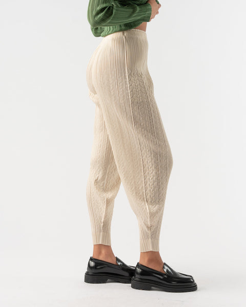 Pleats Please Issey Miyake Cable Stitch Pants in Light Beige