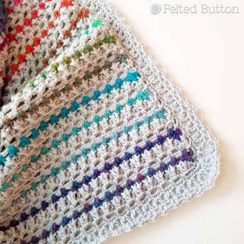 Elan Blanket crochet pattern designed by Susan Carlson of Felted Button | colorful crochet patterns | using Scheepjes River Washed and Scheepjes Colour Crafter