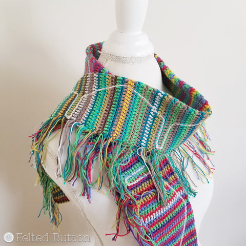 Neighborhood Scarf -- free crochet pattern and tutorial made with Scheepjes Cotton 8 yarn by Susan Carlson of Felted Button | Colorful Crochet Patterns