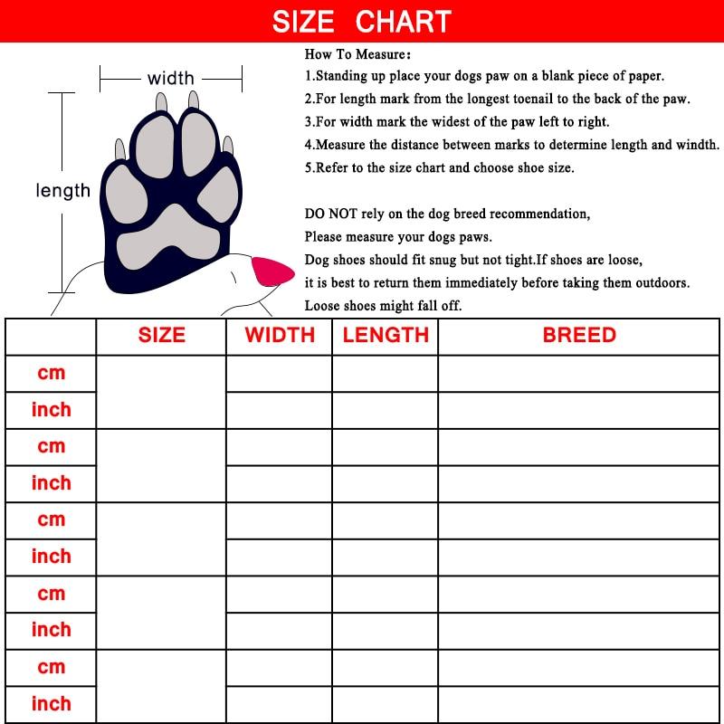 Dog Foot Size Chart