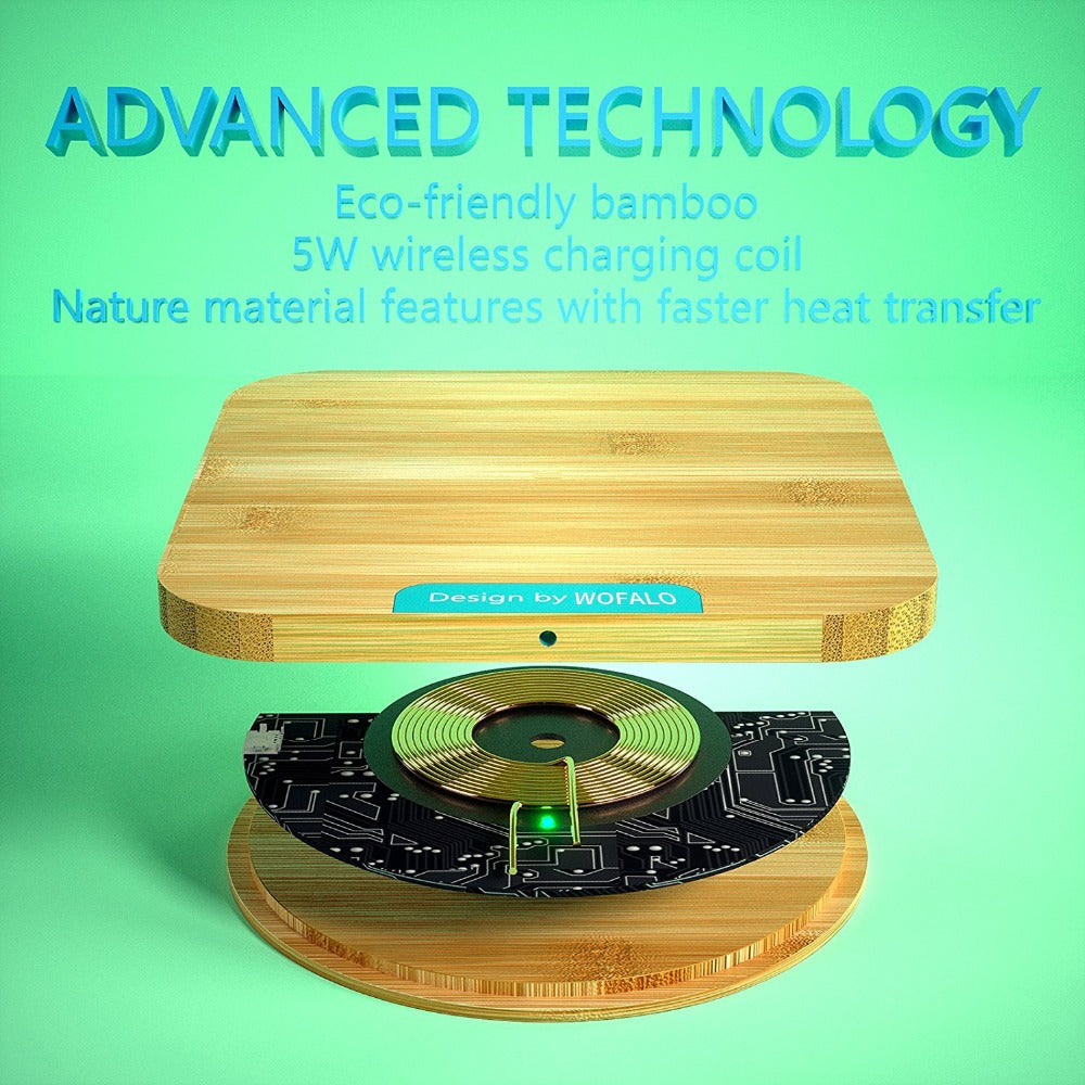 Nature Bamboo Fast Wireless Charger for iPhone & Samsung