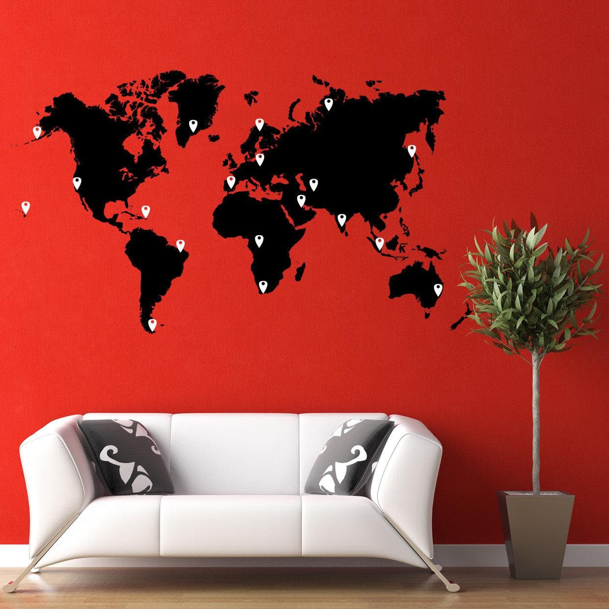 World Map Vinyl Wall Decal World Map With Pins 1822