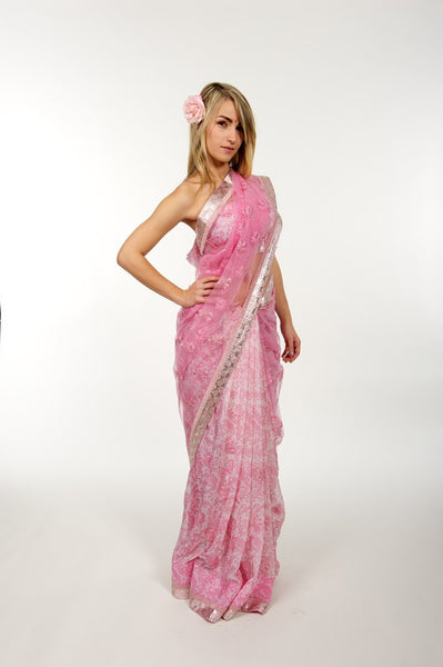 Sheer Sexy Pink Sari With Stitched Blouse Ships From Usa Saris And Things