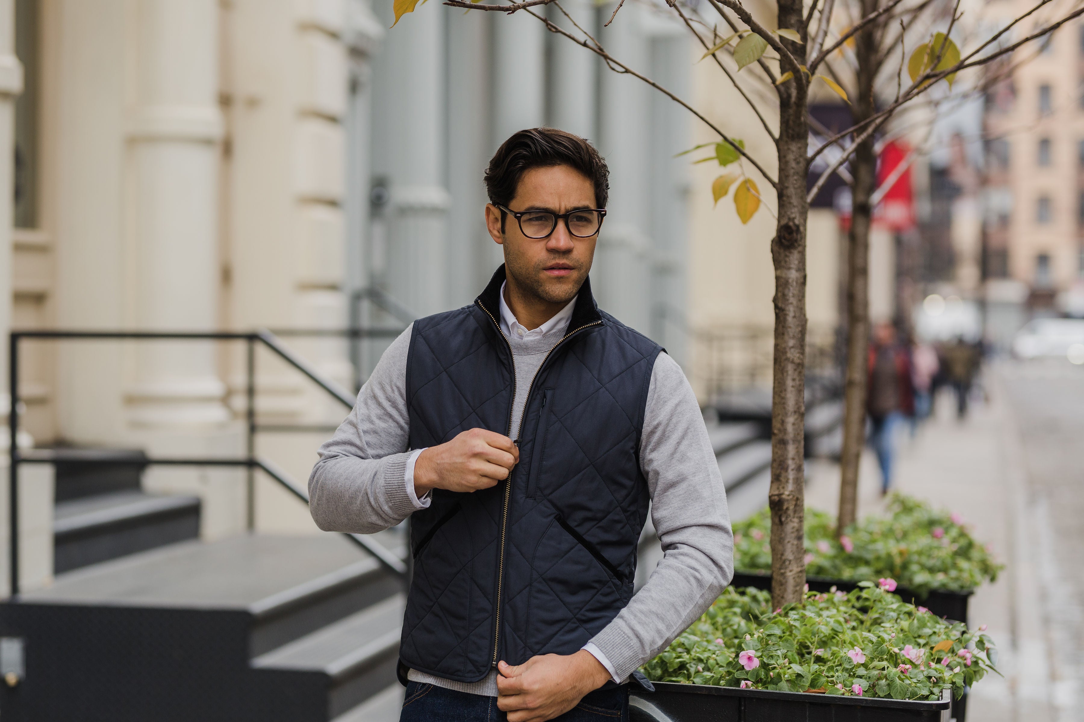 Quilted vest over sweater