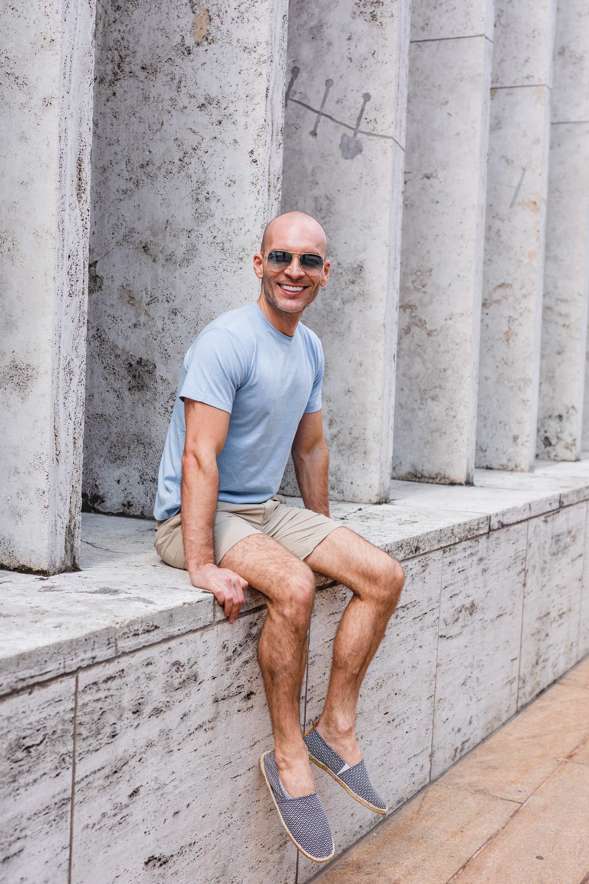 Light blue t-shirt and shorts