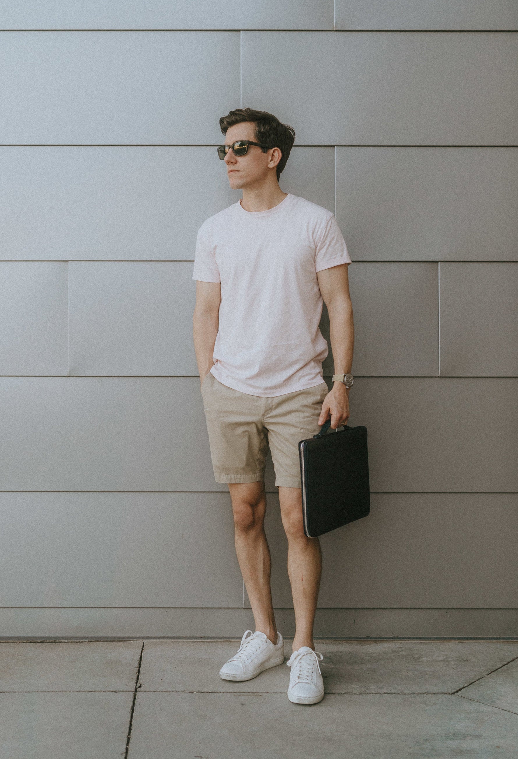 Brock wearing Peter Manning chino shorts