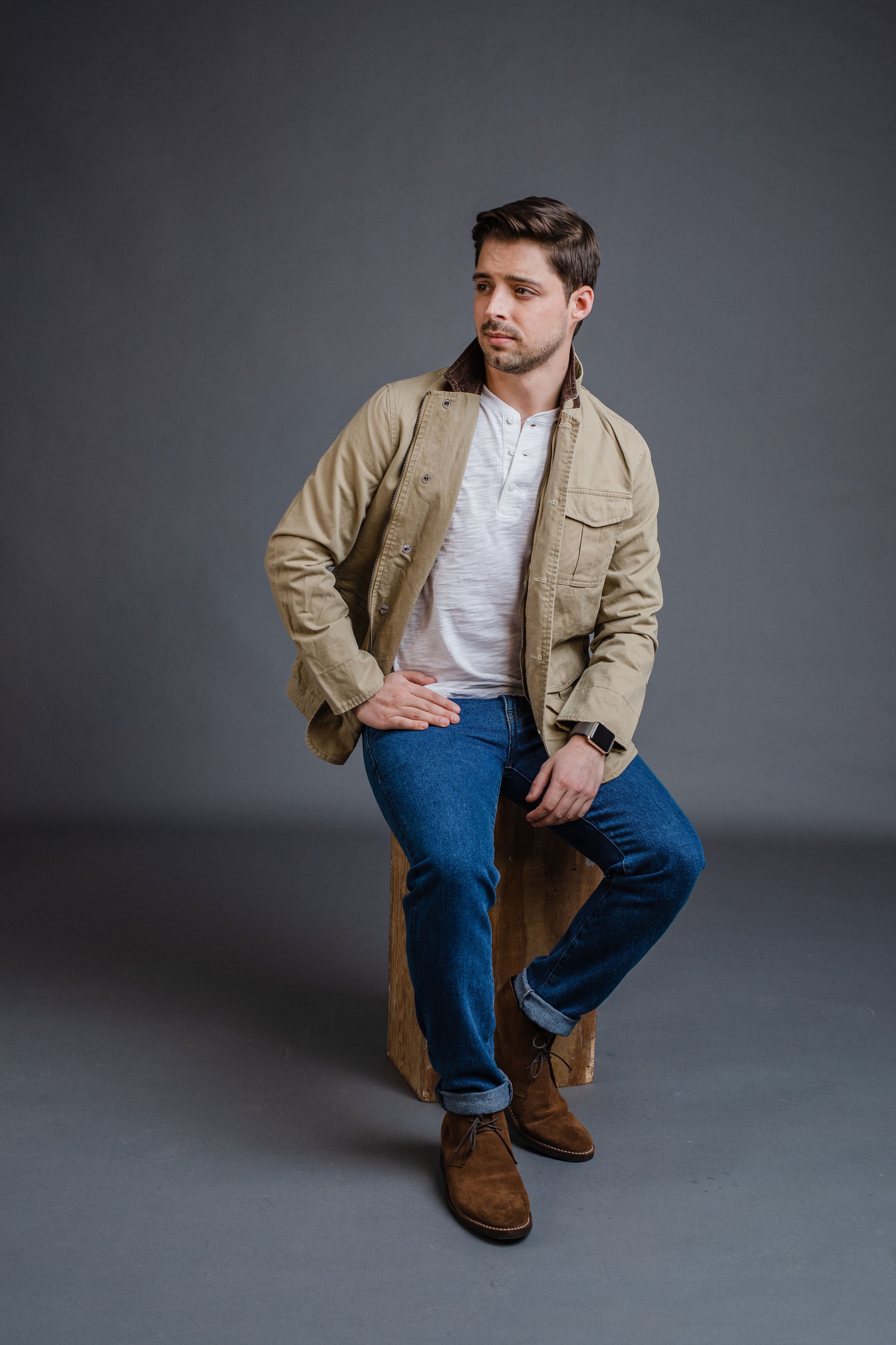 Henley shirt with field jacket