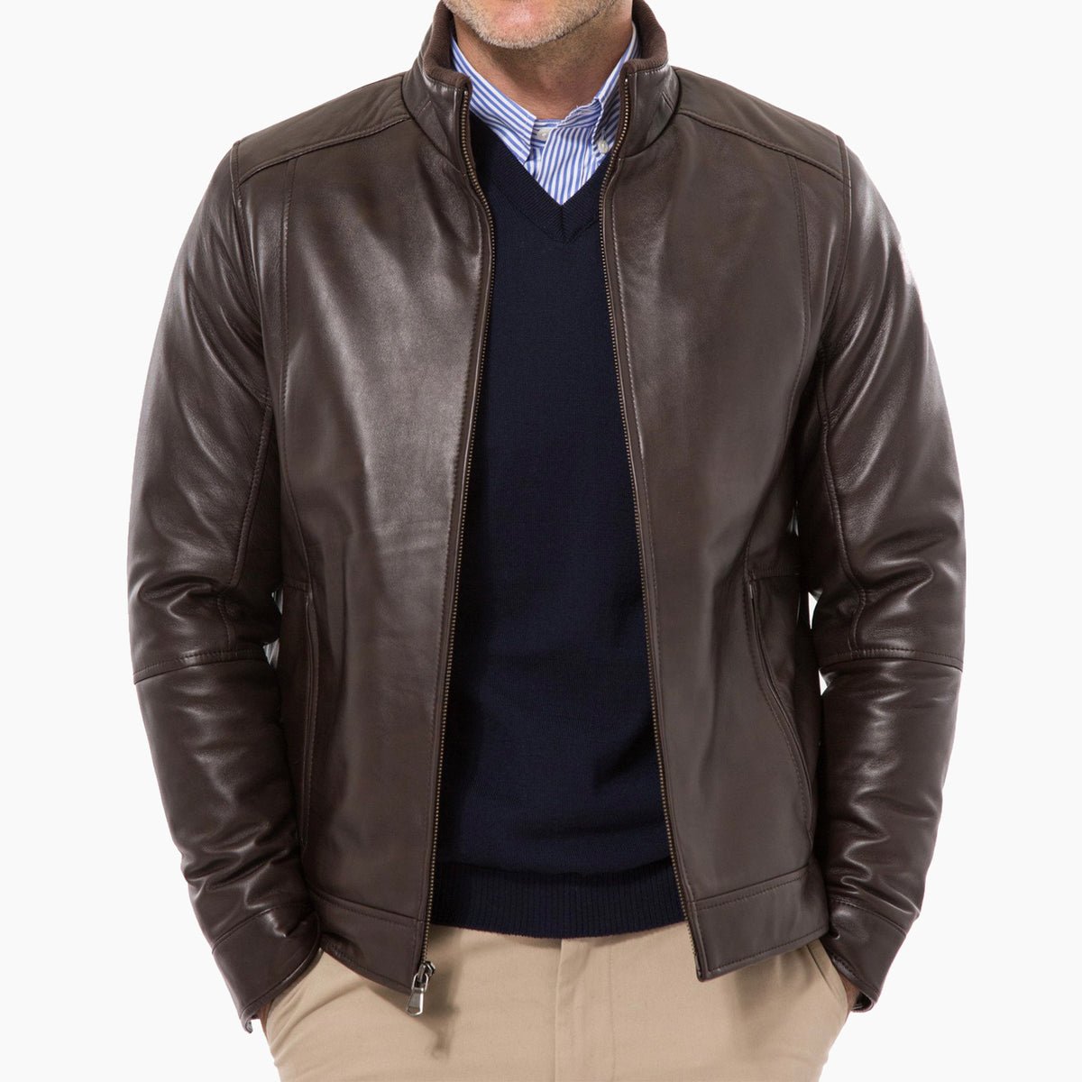 Lambskin Leather Jacket, Brown | Peter Manning NYC