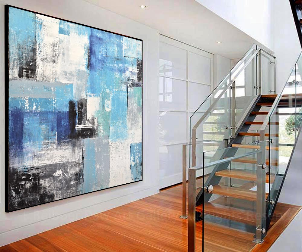 Larry Beiboer Fine Art original Abstract blue modern painting 72x72 6ft large square oil painting