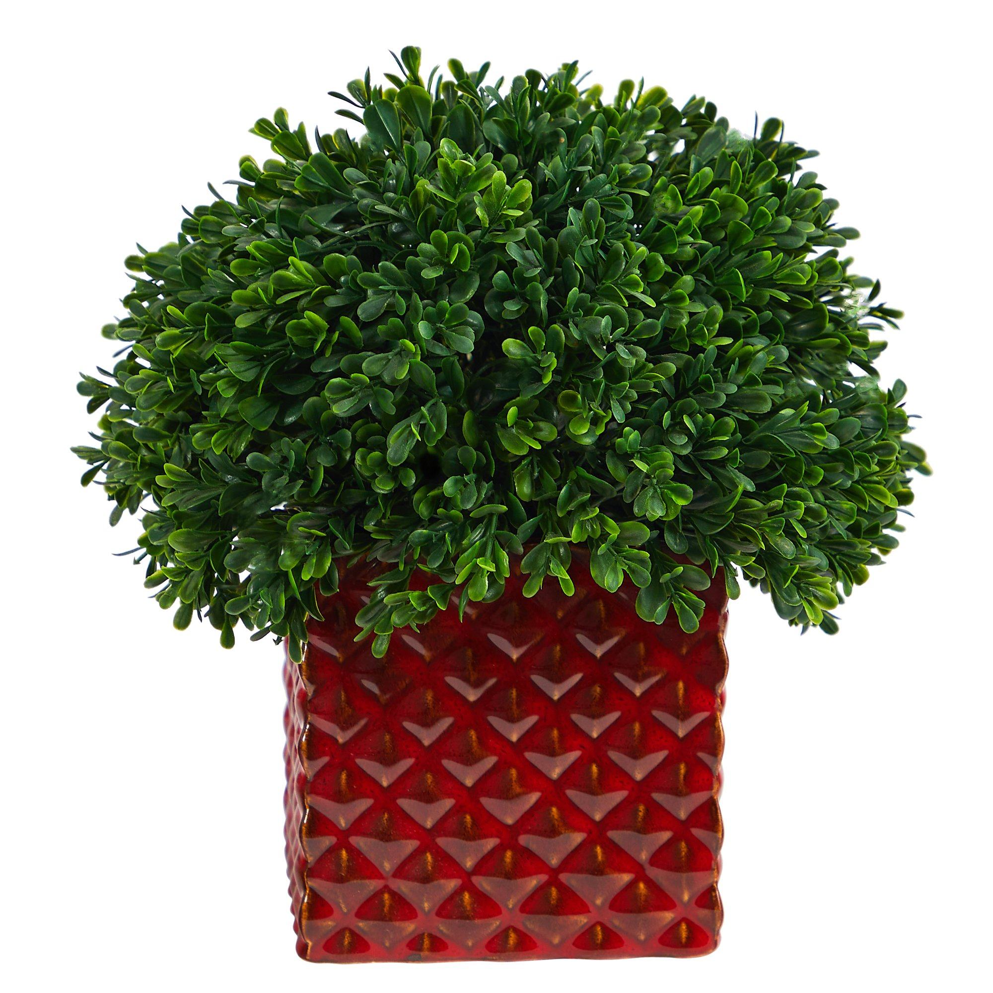 artificial 11 boxwood topiary artificial plant in red planter uv resistant indooroutdoor nearly natural 253951