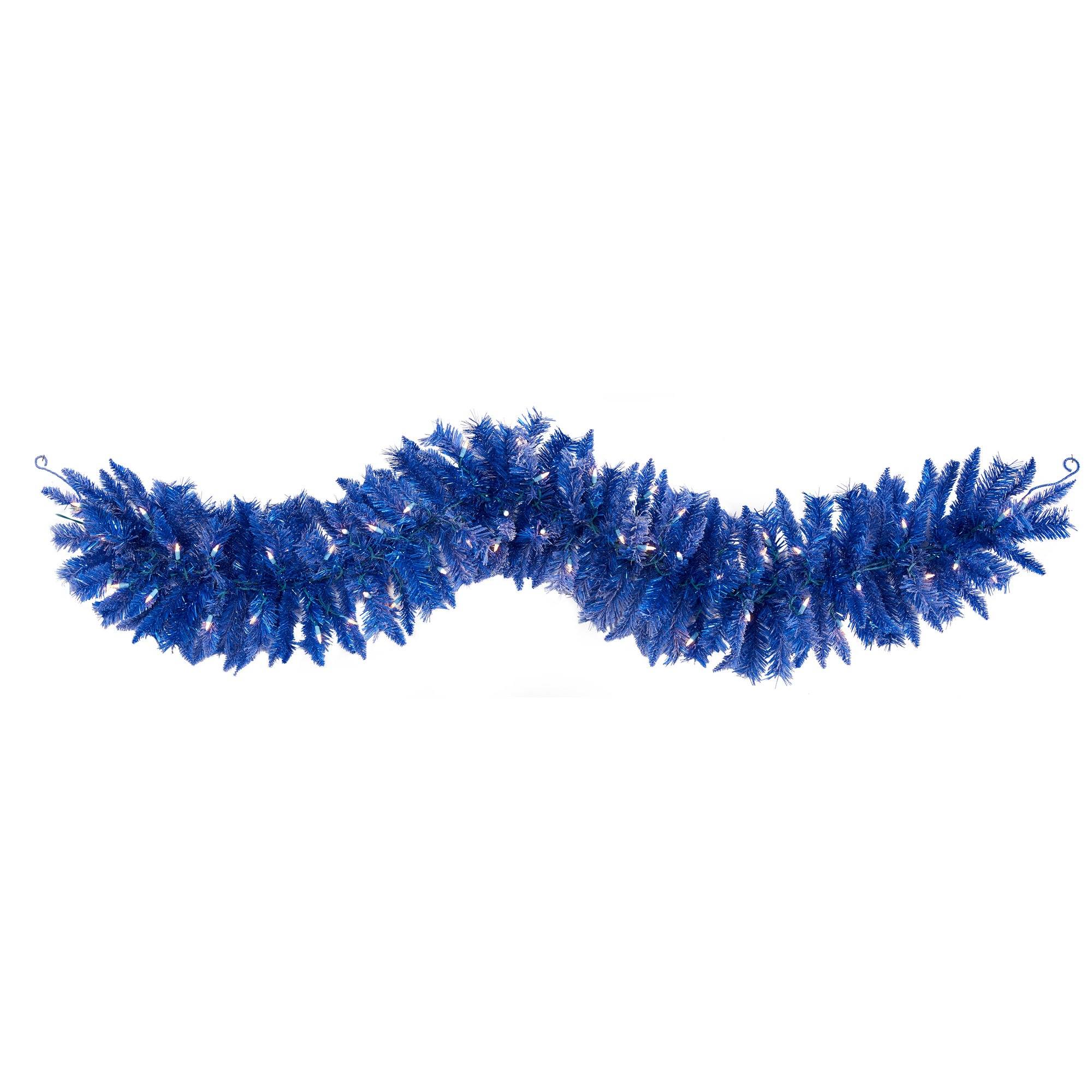 6' Blue Artificial Christmas Garland with 50 Warm White Lights | Nearly