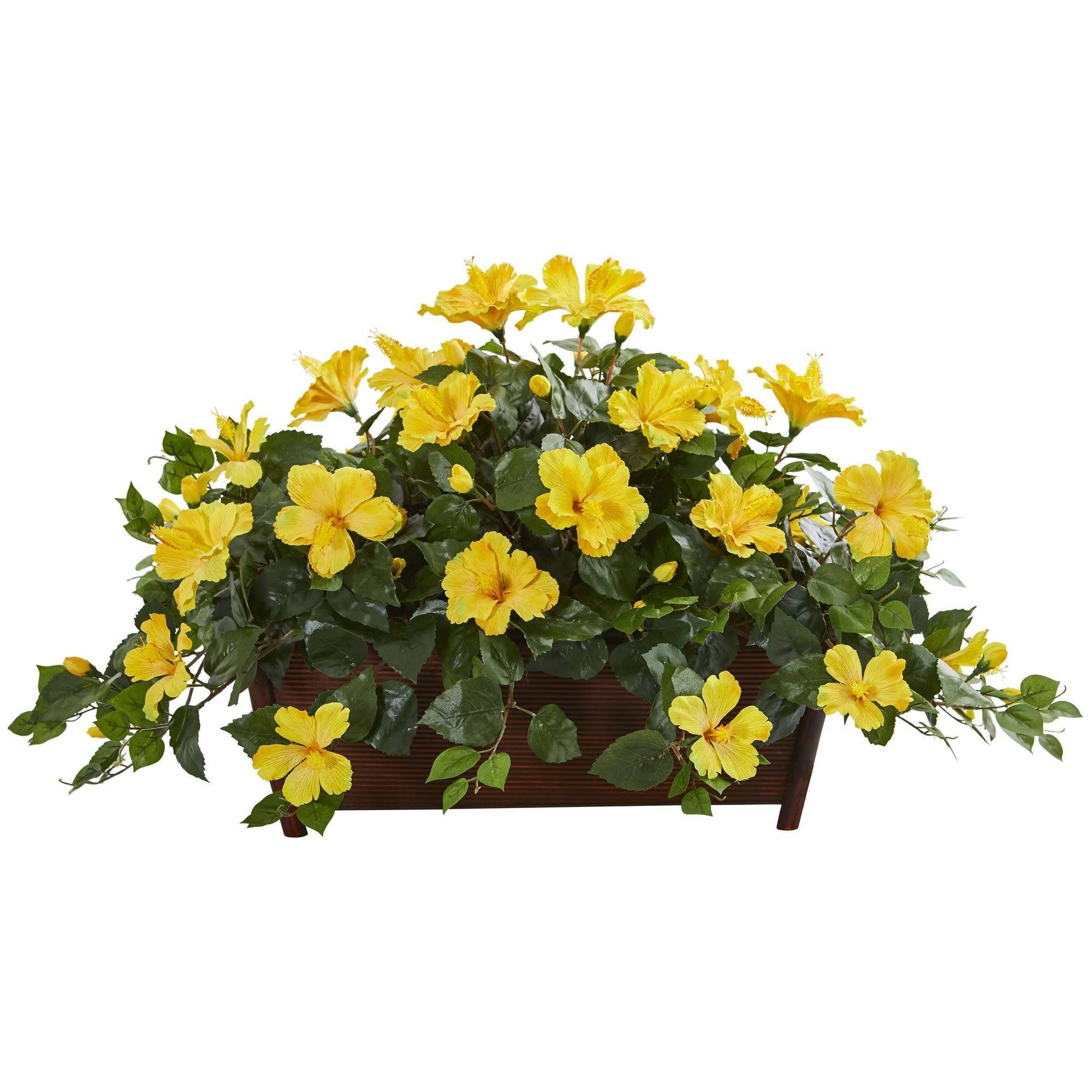 Nearly Natural 8219 Hibiscus Artificial Decorative Planter Silk Plants Yellow