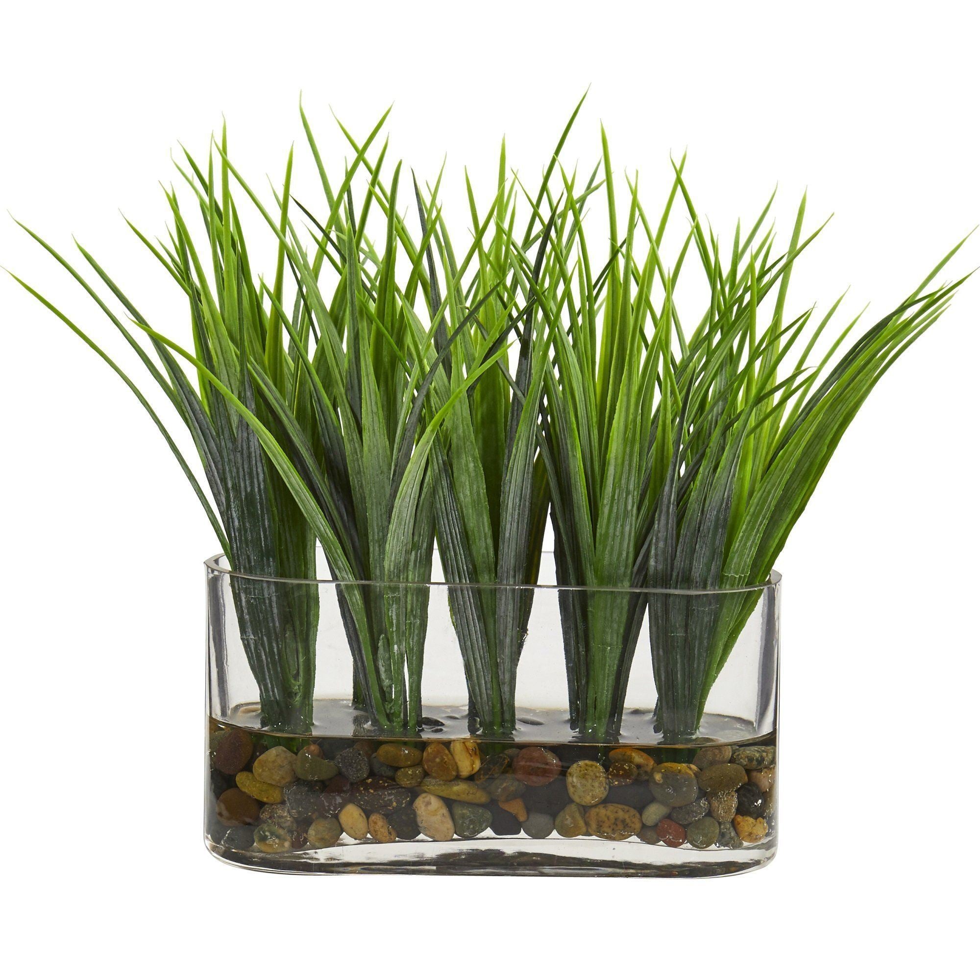 Nearly Natural 8430 Silver Queen and Grass Artificial Stone Planter Silk Plants Green