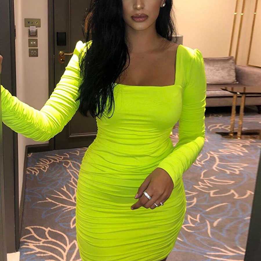 neon ruched bodycon dress