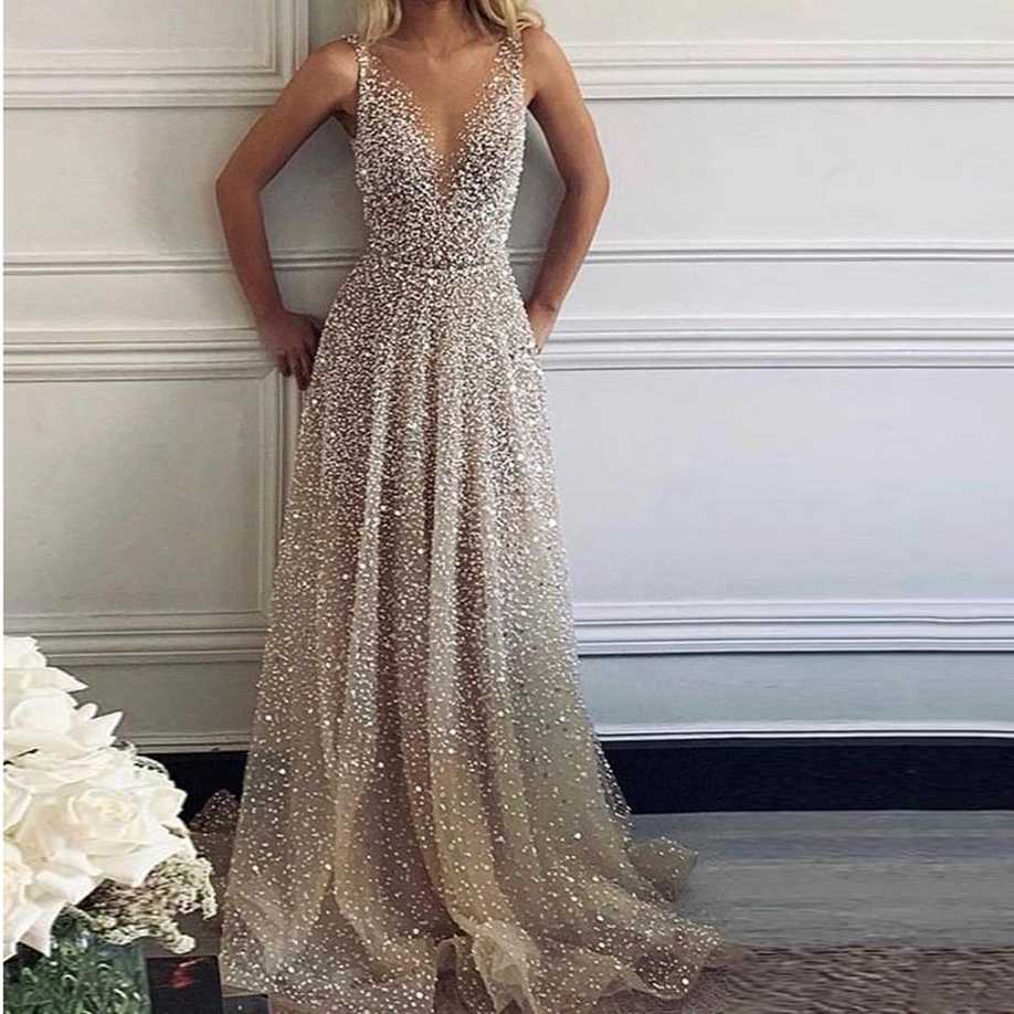 long silver sparkly dress