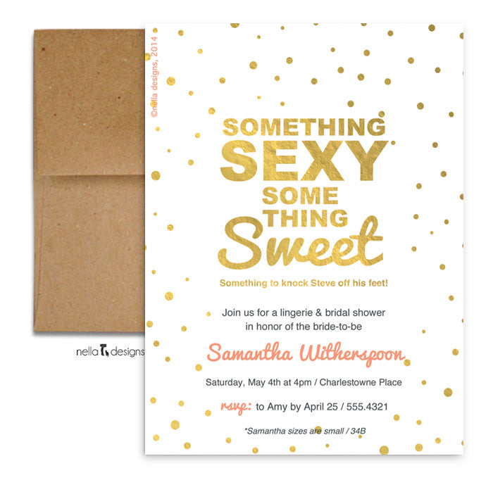 Gold foil wedding/bridal shower invitation - Something sexy, Something ...