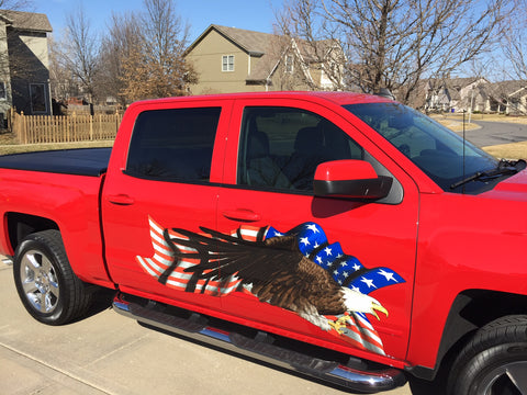 american-bald-eagle-on-red-pickup