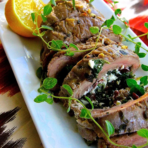 Image of plated greek style bison steak.