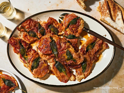 Image of saltimbocca plated and ready to eat.