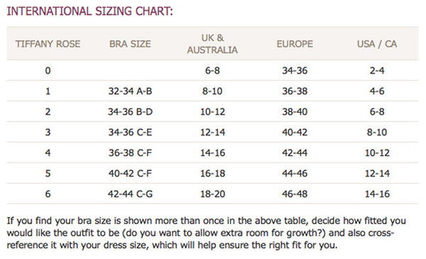 Tiffany Gowns Size Chart