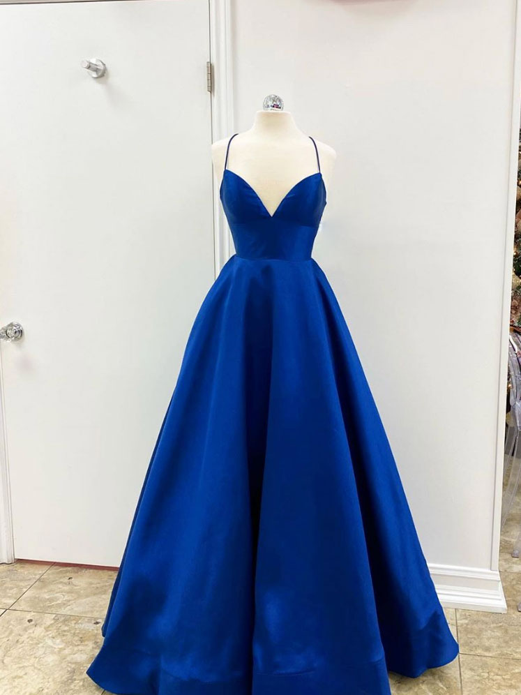 blue satin evening gown