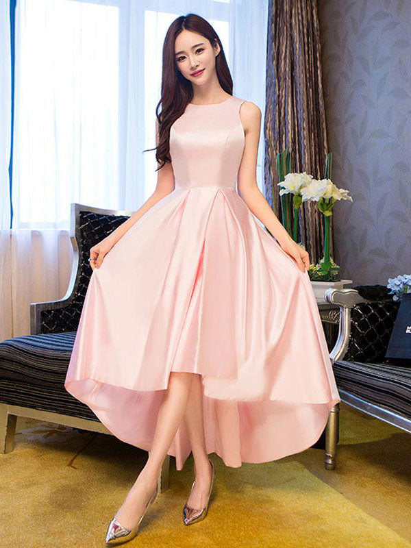 pink satin high neck dress