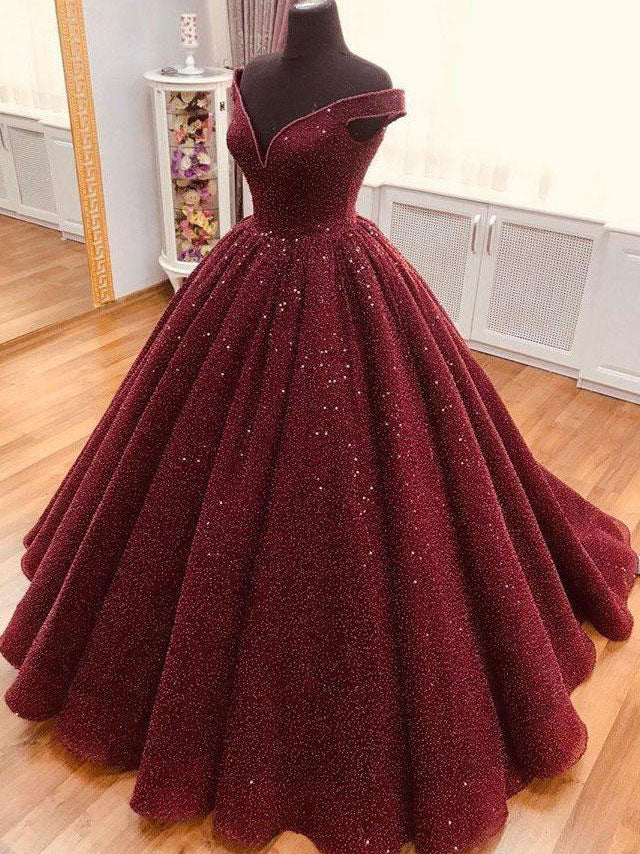 burgundy tulle prom dress