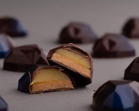 cross-section of the plant-based tropical crunch chocolate