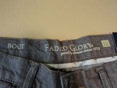 Faded Glory Boot Cut Jeans Cotton Spandex Female Kids 12A Average Grays Solid -- New With Tags