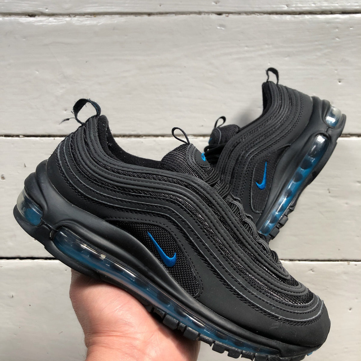 nike air max 97 black with blue tick