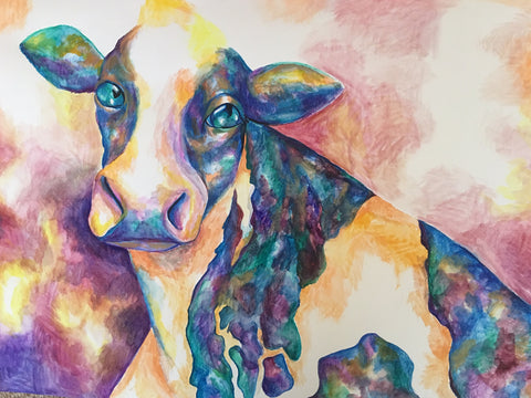"Korovka" Cow Painting by Anna Abramzon copyright 2019