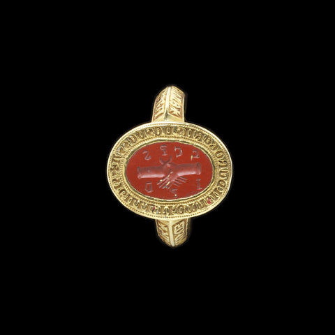 Red Jasper intaglio fede ring with gold setting