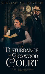 Cover of Disturbance at Foxwood Court: Pip sits in a chair in an old-fashioned library, head raised as if he's heard a strange sound. Cross stands behind him to his right, looking back at Pip with misgiving.